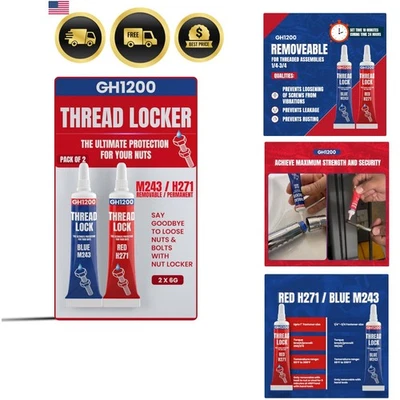 Threadlocker 2 Pack 6g Medium and High Strength for Bolts Nuts Metal Fasteners - Image 1 of 4