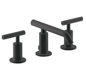 New KOHLER K-14410-4-BL Purist 1.2 GPM Widespread Bathroom Faucet W Drain Black - Picture 1 of 8