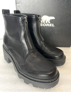 Sorel Joan Now Reißverschluss wasserdichte Leder Stiefeletten schwarz Größe 6,5 - Bild 1 von 11
