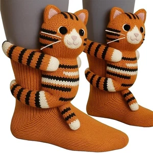 3D Strick Tier Socken doppellagig Baumwolle handgehäkelt warm Weihnachtsgeschenk Unis - Bild 1 von 1