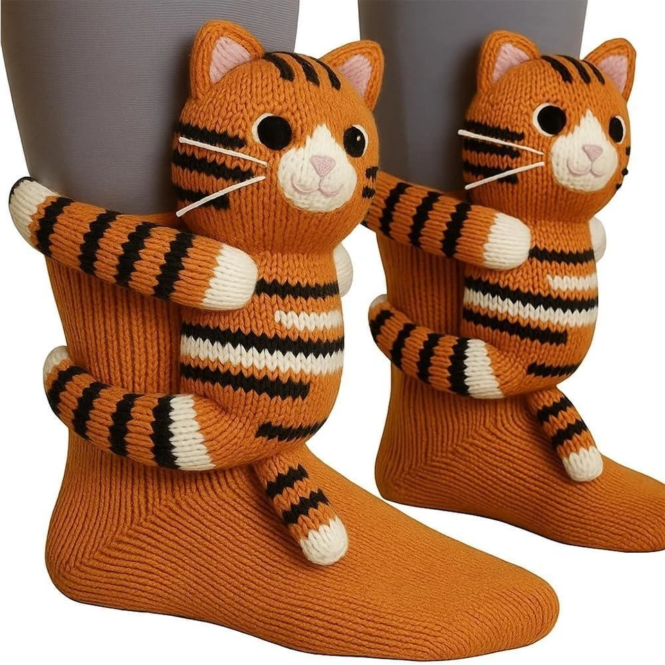 Calcetines 3D Tejidos Animales Doble Capa Algodón Ganchillo a Mano Cálidos Regalo de Navidad Unis Foto 1 de 1