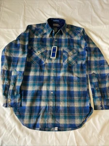 Pendleton High Grade Western Shirt Men's M Long Blue Plaid Pearl Snap Wool USA - Picture 1 of 24