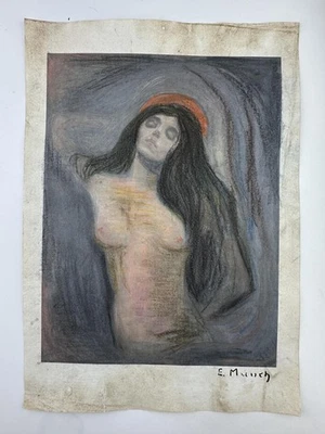 Pintura artística Edvard Munch certificado de autenticidad dibujo original papel vintage firmado Foto 1 de 3