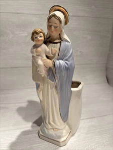 Figura religiosa vintage Lefton Mary & Baby Jesus Lego pequeña jardinera muestra el envejecimiento - Imagen 1 de 6