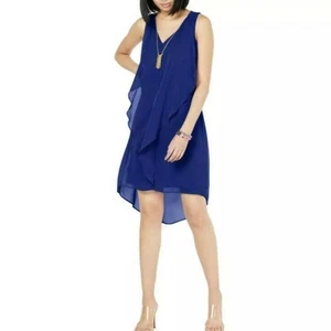 INC Royal Blue Ruffled V-Neck Midi Dress Size Small NEW - Picture 1 of 8