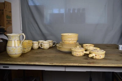 Temp-tations Old World Yellow Stoneware Dinnerware Set Plates Bowls Mugs Pitcher - Image 1 of 4