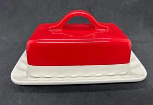 Martha Stewart Collection For Macy's Red & White Ceramic Covered Butter Dish - Picture 1 of 3