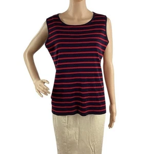 Misook ärmelloses Strick-Tanktop dunkelblau rot gestreift M - Bild 1 von 6