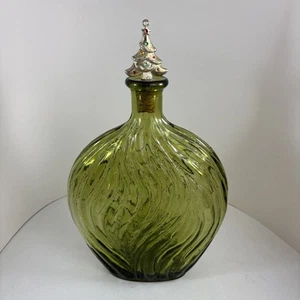Vintage 1970s Avocado Green Glass Decanter Genie Bottle Christmas Tree Cork Top - Picture 1 of 6