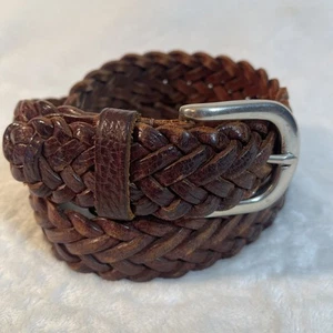 Men's Brown Leather Belt Woven Braided Vegetable Tanned* Argentina Silver Buckle - Picture 1 of 15