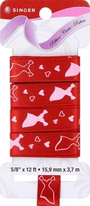"Cinta SINGER Cosida Rojo CHERRY SATIN con VESTIDO ROJO - 5/8"" x 12 pies" - Imagen 1 de 1