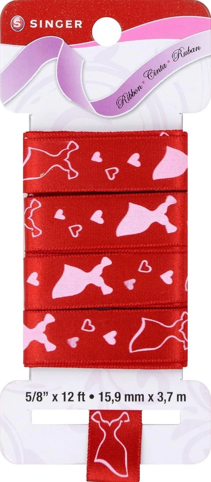 SINGER Ribbon SewRed CHERRY SATIN with RED DRESS - 5/8” x 12 ft - Image 1 of 1