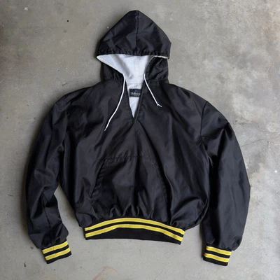 Chaqueta cortavientos vintage Holloway para hombre XL negra 1/4 cremallera con capucha años 90 forrada Foto 1 de 4
