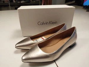 NUEVO Calvin Klein Metálico Plateado Pisos Mujer Talla 7.5M - Imagen 1 de 9