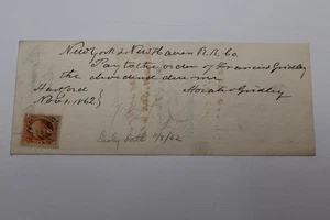1862 NEW YORK TO NEW HAVEN RAILROAD CO PAY TO THE ORDER OF NOTE - Picture 1 of 3