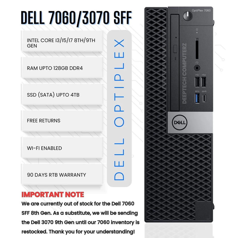 Dell Optiplex 7060 SFF Desktop Intel i7-8700 32GB RAM 1TB SSD Wi-Fi Windows 11 - Image 1 of 4