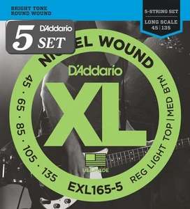D'Addario Corde per Basso Nichel Scala Lunga 5 Corde .045-.135 EXL165-5 x 5 Set [O - Foto 1 di 2