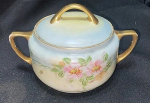 Vintage KPM Milchkännchen/Zuckerdose, hellblau und Blumen - Bild 1 von 10