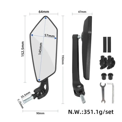 Motorcycle Mirror Rearview Mirror Minimizes Blind Spots Robust Construction - Image 1 of 4