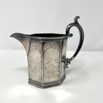 Reed & Barton Sierra 1914 Silverplate Hexagon Creamer Pitcher Gothic Revival - image 1 of 4