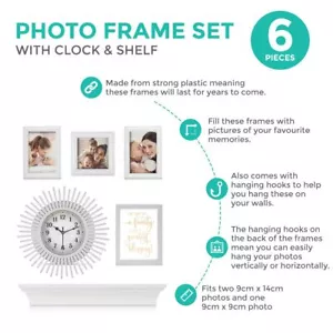6 Pack Multi Picture Photo Frames & Sunburst Clock Family Plaque & Shelf Décor - Picture 1 of 12