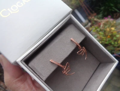 Clogau Welsh 9ct Rose Gold & Diamond Dragonfly Pierced Drop Earrings + Box - Image 1 of 4