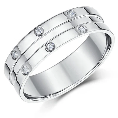 Palladium Ring Flat Court Diamond Wedding 6mm Band - Image 1 of 2