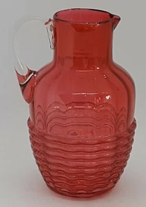 Brocca antica a costine in vetro rosa mirtillo vintage vittoriana - Foto 1 di 9