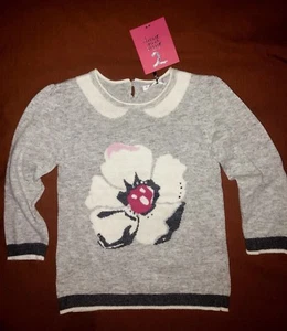 NWT Deux par Deux Gray Sweater Girl 6-7 Flower Crystal Dressy Holiday Wool Blend - Picture 1 of 12