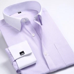 Mens Dress Shirts French Cuff The White Collar Formal Business Camisas Shirts - Picture 1 of 16