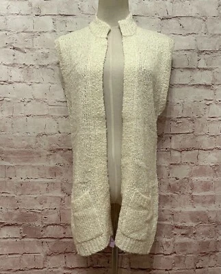VINTAGE Suéter MUJER Grande BLANCO MARFIL CHALECO ABIERTO JEANA Acrílico Cottage Granny Foto 1 de 4
