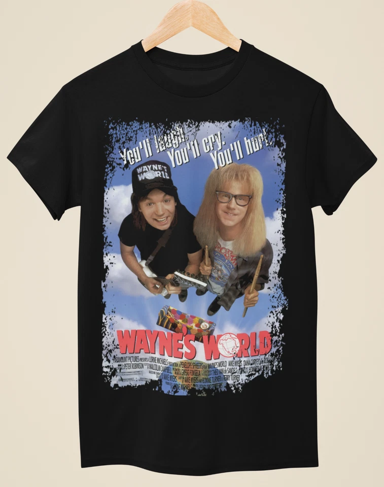 URBAN FOXX Wayne's World - Movie Poster Inspired Unisex Black T-Shirt