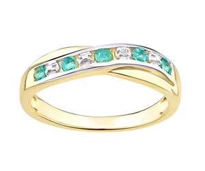 9ct Yellow Gold on Silver Emerald & Diamond Crossover Eternity Ring sizes J - V - Picture 1 of 5