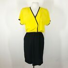 Vintage Caron Bold Two Tone Yellow & Black Mod Polyester Dress Usa Made Sz. 6