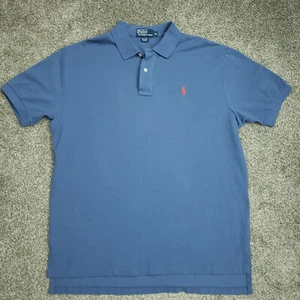 Polo Ralph Lauren Polo Shirt Men XLarge Blue Short Sleeve Cotton Orange Pony EUC - Picture 1 of 19