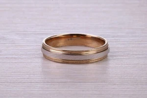 4 mm Wide Two Tone White and Yellow Gold Wedding Band - Picture 1 of 5