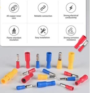 100 pcs Electrical Bullet Crimp Connectors Insulated Terminal Industrial Wiring - Picture 1 of 23