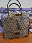 Dooney And Bourke Classic Db Gray Canvas And Black Leather Tote Purse Handbag