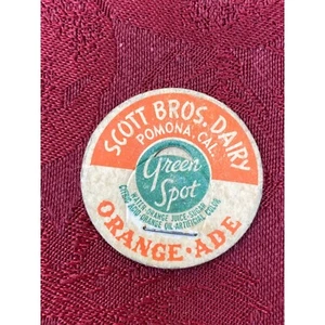 Tapa de botella de leche Scott Bros Dairy Pomona CA California con manchas verdes naranja Ade - Imagen 1 de 4