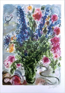 Marc CHAGALL Les Lupins Bleu F/Signed Litho Print 35 x 24-1/2 - Foto 1 di 1