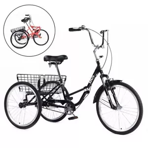 24" Single Speed Foldable Folding Tricycle Trike for Adults 20/24/26" 3 Wheels - Picture 1 of 5