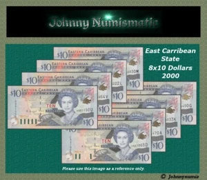 Ostkaribischer Staat 8x10 Dollars 2000 - alle Suffix - UNC - Bild 1 von 9