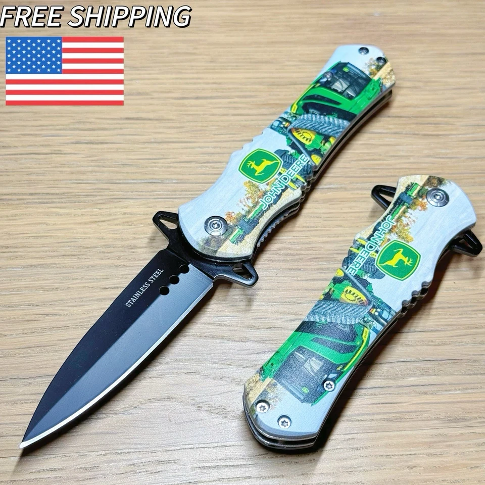 8.5" John Deere Tactical Spring Assisted Open Blade Folding Pocket Knife EDC - Image 1 of 4
