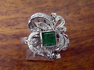 Unique Art Deco Vintage Wedding Ring 14k White Gold Plated 2Ct Simulated Emerald