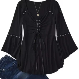 New  Trendy Grommet Eyelet Lace Up Blouse  Sizes 4x & 5x - Picture 1 of 3