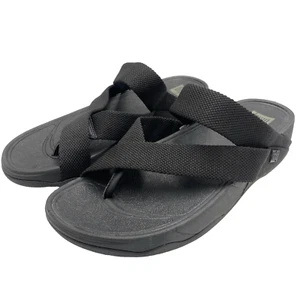 Mens Fitflop Sling Weave Toe Thong Sandals Black Uk 11 New Comfort AP9001 - Picture 1 of 7