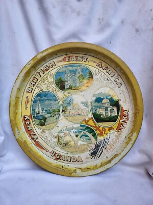 VINTAGE OLD AD TIN SIGN TRAY BRITISH EAST AFRICA KENYA UGANDA MOMBASA SHRBEWARE - Image 1 of 4