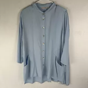 Soft Surroundings Devonias Tunic Top Size Large Blue 3/4 Sleeves Pockets Buttons - Picture 1 of 5