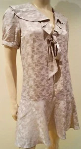 PAUL & JOE SISTER Pale Pink Floral Sheen Silk Cotton Tie Neck Dress 38 UK10 BNWT - Picture 1 of 7