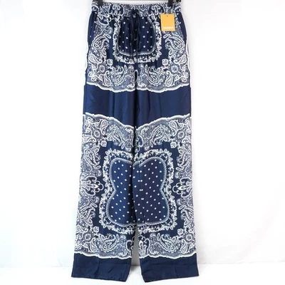 Pantalón Sandro Bandana Estampado Fluido Pierna Ancha en Azul y Blanco - Para Mujer Talla 36 Foto 1 de 4